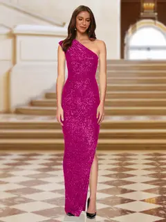 Sheath/Column One-Shoulder Sleeveless Evening Dresses with Split Side — view 8