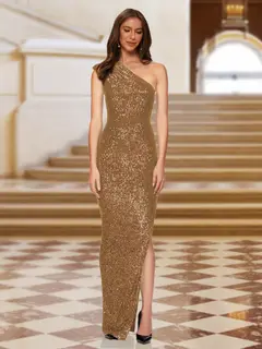 Sheath/Column One-Shoulder Sleeveless Evening Dresses with Split Side — view 9
