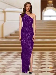 Sheath/Column One-Shoulder Sleeveless Evening Dresses with Split Side — view 10