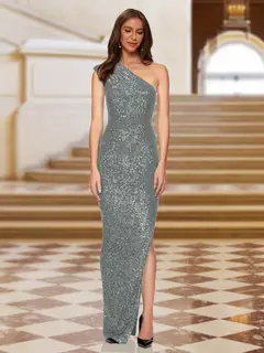 Sheath/Column One-Shoulder Sleeveless Evening Dresses with Split Side — view 11
