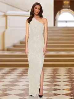 Sheath/Column One-Shoulder Sleeveless Evening Dresses with Split Side — view 12