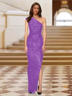 Sheath/Column One-Shoulder Sleeveless Evening Dresses with Split Side — view 13