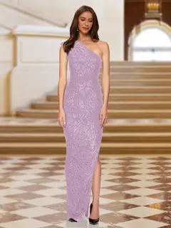Sheath/Column One-Shoulder Sleeveless Evening Dresses with Split Side — view 15