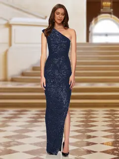 Sheath/Column One-Shoulder Sleeveless Evening Dresses with Split Side — view 17