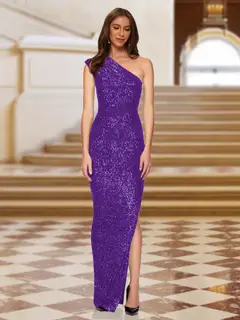 Sheath/Column One-Shoulder Sleeveless Evening Dresses with Split Side — view 20