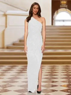 Sheath/Column One-Shoulder Sleeveless Evening Dresses with Split Side — view 24