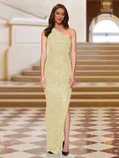 Sheath/Column One-Shoulder Sleeveless Evening Dresses with Split Side — view 25
