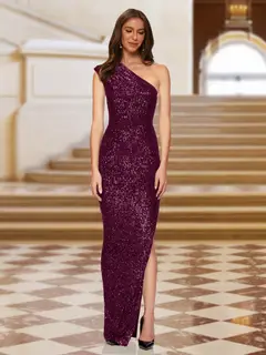 Sheath/Column One-Shoulder Sleeveless Evening Dresses with Split Side — view 26
