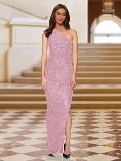 Sheath/Column One-Shoulder Sleeveless Evening Dresses with Split Side — view 27