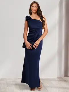 Sheath/Column One-Shoulder Floor-Length Ruched Evening Dresses — view 1