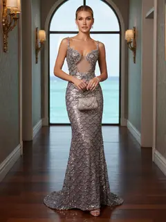 Trumpet/Mermaid Spaghetti Straps Sweep Train Evening Dresses with Sequins — view 1