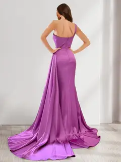 Trumpet/Mermaid One-Shoulder Ruched Evening Dresses with Watteau Train — view 2