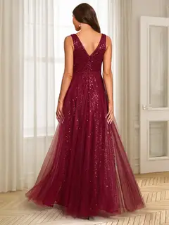 A-Line/Princess V-Neck Floor-Length Evening Dresses With Ruffles — view 2