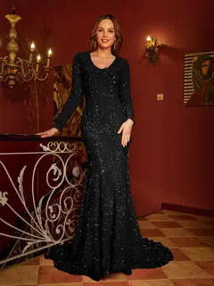 Trumpet/Mermaid U-Neck Long Sleeves Long Tight Evening Dresses — view 3