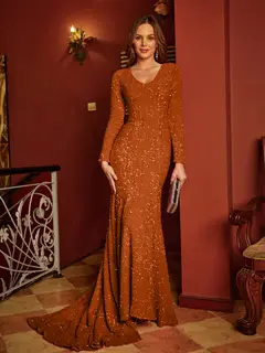 Trumpet/Mermaid U-Neck Long Sleeves Long Tight Evening Dresses — view 8