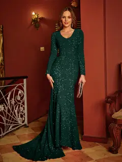 Trumpet/Mermaid U-Neck Long Sleeves Long Tight Evening Dresses — view 9