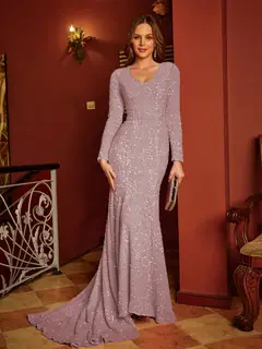 Trumpet/Mermaid U-Neck Long Sleeves Long Tight Evening Dresses — view 11