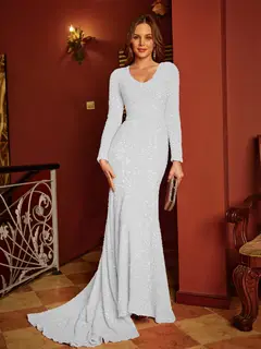 Trumpet/Mermaid U-Neck Long Sleeves Long Tight Evening Dresses — view 12
