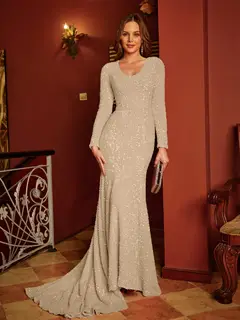 Trumpet/Mermaid U-Neck Long Sleeves Long Tight Evening Dresses — view 13