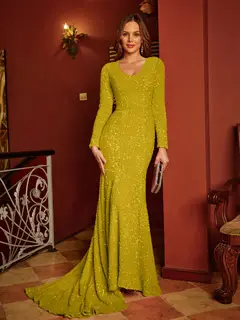 Trumpet/Mermaid U-Neck Long Sleeves Long Tight Evening Dresses — view 29