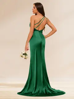 Sheath/Column One-Shoulder Long Evening Dresses with Split Side & Ruched — LV84931330 — view 2