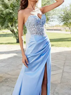Sheath/Column Sweetheart Sleeveless Long Prom Dresses with Appliques & Split Side — view 3