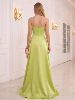 A-Line/Princess Strapless Sleeveless Floor-Length Evening Dresses with Ruched & 3D Floral — view 2