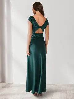 Sheath/Column Cowl Neck Short Sleeves Ankle-Length Evening Dresses with Split Side — view 2
