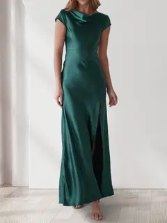 Sheath/Column Cowl Neck Short Sleeves Ankle-Length Evening Dresses with Split Side — view 3