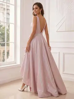 A-Line/Princess Deep V-Neck Sleeveless Ruffles Evening Dresses with Side Slit — view 2