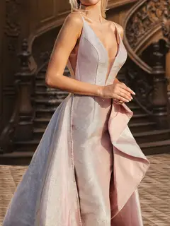 A-Line/Princess Deep V-Neck Sleeveless Ruffles Evening Dresses with Side Slit — view 6