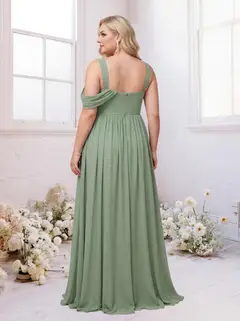 A-Line/Princess Criss Cross Floor-Length Chiffon Ruched Plus Size Bridesmaid Dresses with Split Side — view 2