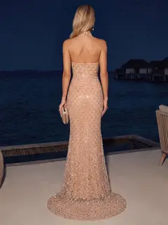 Trumpet/Mermaid Halter Sleeveless Sweep train/brush train Evening Dresses with Rhinestone & Keyhole — view 2