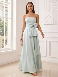 A-Line/Princess Strapless Sleeveless Floor-Length Evening Dresses with Bowknot & Ruched — view 1