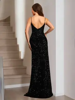 Trumpet/Mermaid Straps V-Neck Sequin Prom Dresses with Appliques — view 2