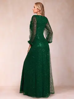 A-Line/Princess V-Neck Long Sleeves Floor-Length Mother of the Bride Dresses — view 2