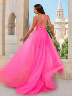 A-Line/Princess One-Shoulder Sleeveless Detachable Prom Dresses — view 2