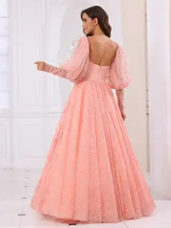 A-Line/Princess Sweetheart Long Prom Dresses with Detachable Sleeves — view 2