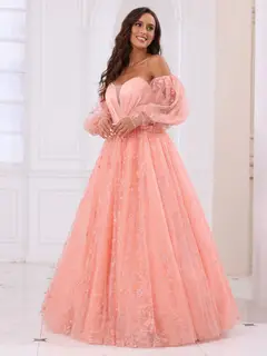 A-Line/Princess Sweetheart Long Prom Dresses with Detachable Sleeves — view 4