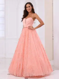 A-Line/Princess Sweetheart Long Prom Dresses with Detachable Sleeves — view 5