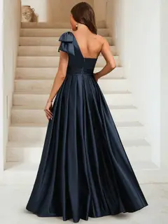 Sheath/Column One Shoulder Sleeveless Floor-Length Evening Dresses with Sequins & Overskirt — view 2