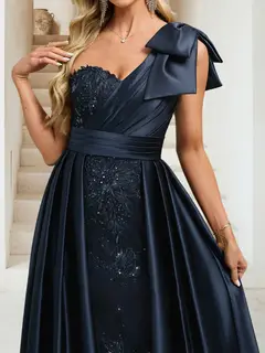 Sheath/Column One Shoulder Sleeveless Floor-Length Evening Dresses with Sequins & Overskirt — view 4