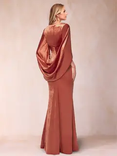 Trumpet/Mermaid V-Neck Half Sleeves Floor-Length Evening Dresses — view 2