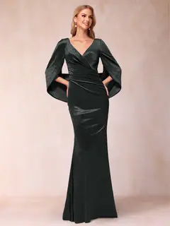 Trumpet/Mermaid V-Neck Half Sleeves Floor-Length Evening Dresses — view 8