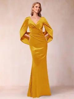 Trumpet/Mermaid V-Neck Half Sleeves Floor-Length Evening Dresses — view 9