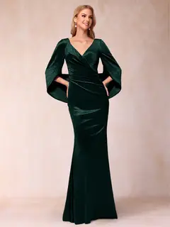 Trumpet/Mermaid V-Neck Half Sleeves Floor-Length Evening Dresses — view 11