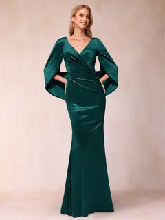 Trumpet/Mermaid V-Neck Half Sleeves Floor-Length Evening Dresses — view 12