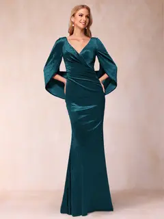 Trumpet/Mermaid V-Neck Half Sleeves Floor-Length Evening Dresses — view 14