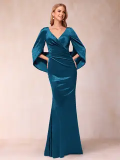 Trumpet/Mermaid V-Neck Half Sleeves Floor-Length Evening Dresses — view 16