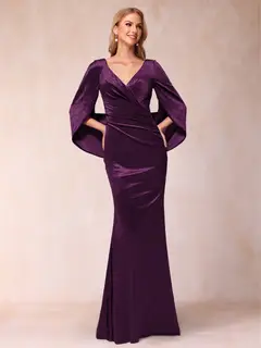Trumpet/Mermaid V-Neck Half Sleeves Floor-Length Evening Dresses — view 17